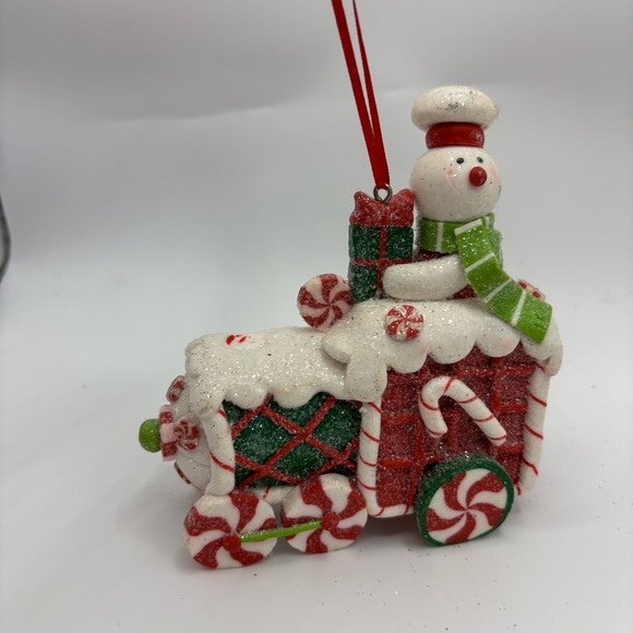 Festive Vintage Gingerbread Train With Snowman Conductor Christmas Ornament - Picture 2 of 3